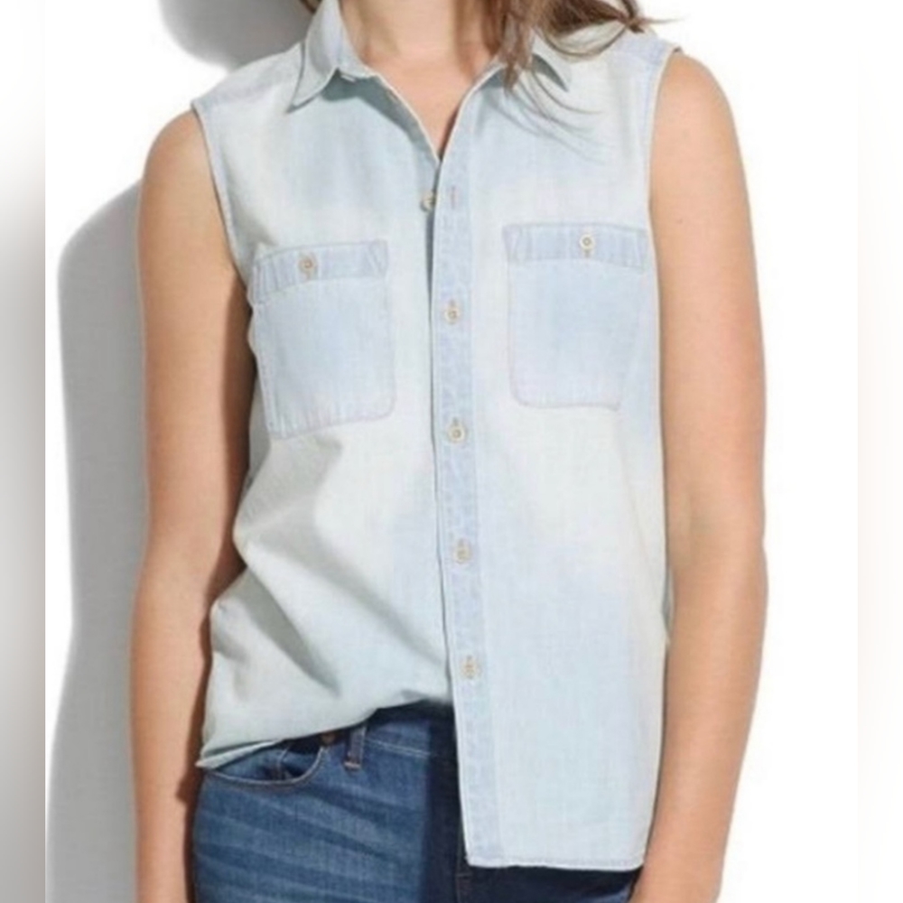 Madewell Bleached Denim Button Down Tank Top Size Small